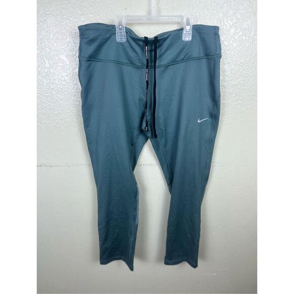 Nike Dri Fit Capri Leggings Size Large Green Running Stretch Reflective - Picture 1 of 11